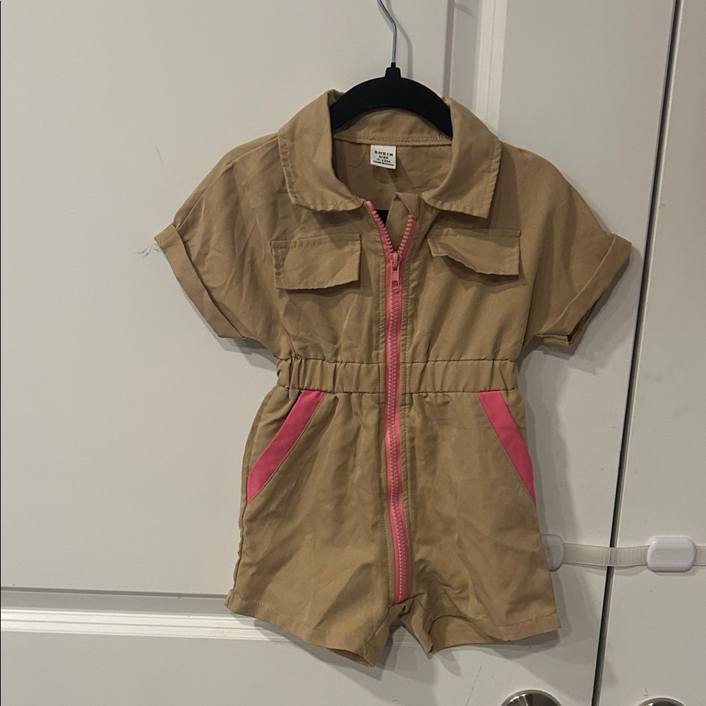 Tan and Pink Baby Romper 9-12M